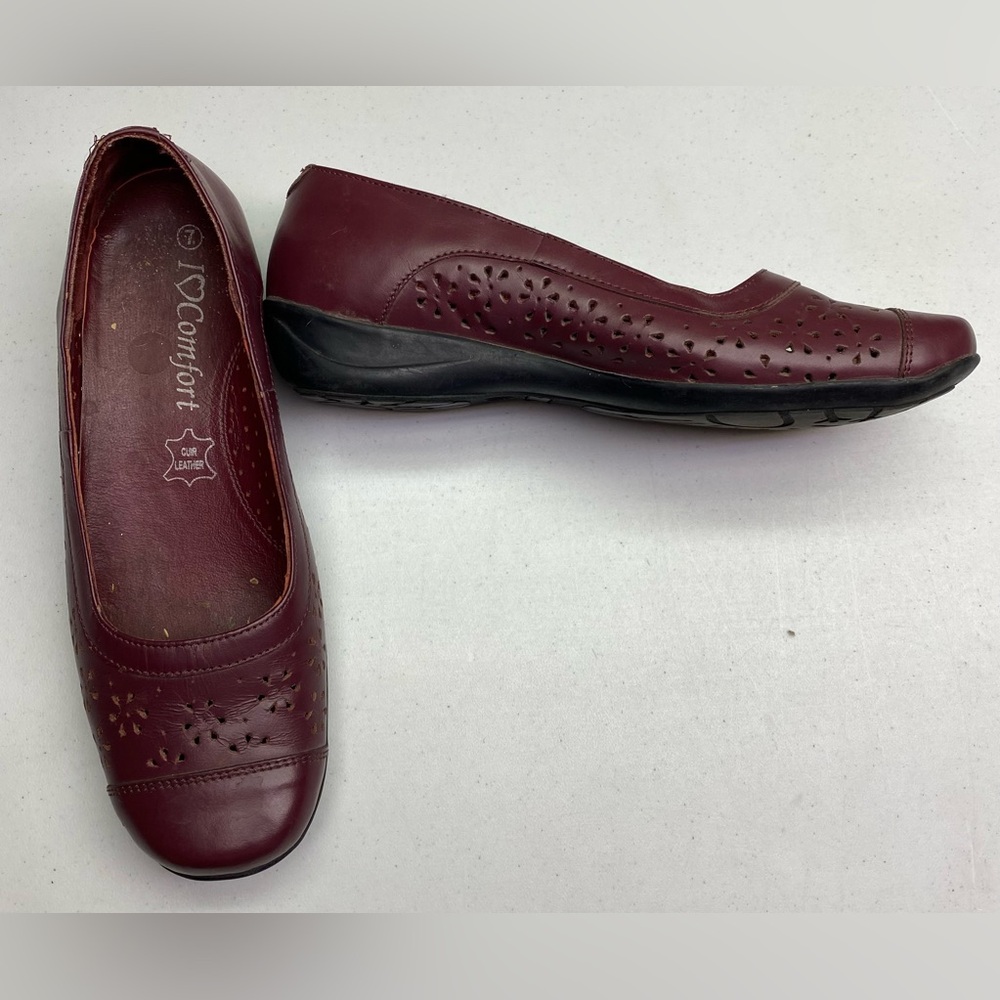 I Love Comfort Shoes OXBLOOD Leather Flats, 7 Summer Sale